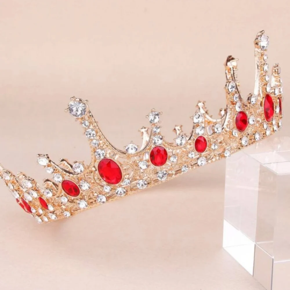 New gold and red rhinestone bridal wedding crown headband